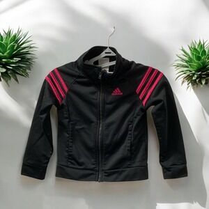 Adidas Track Jacket Full Zip Black Pink Stripe Athletic Kids Size‎ 4T
